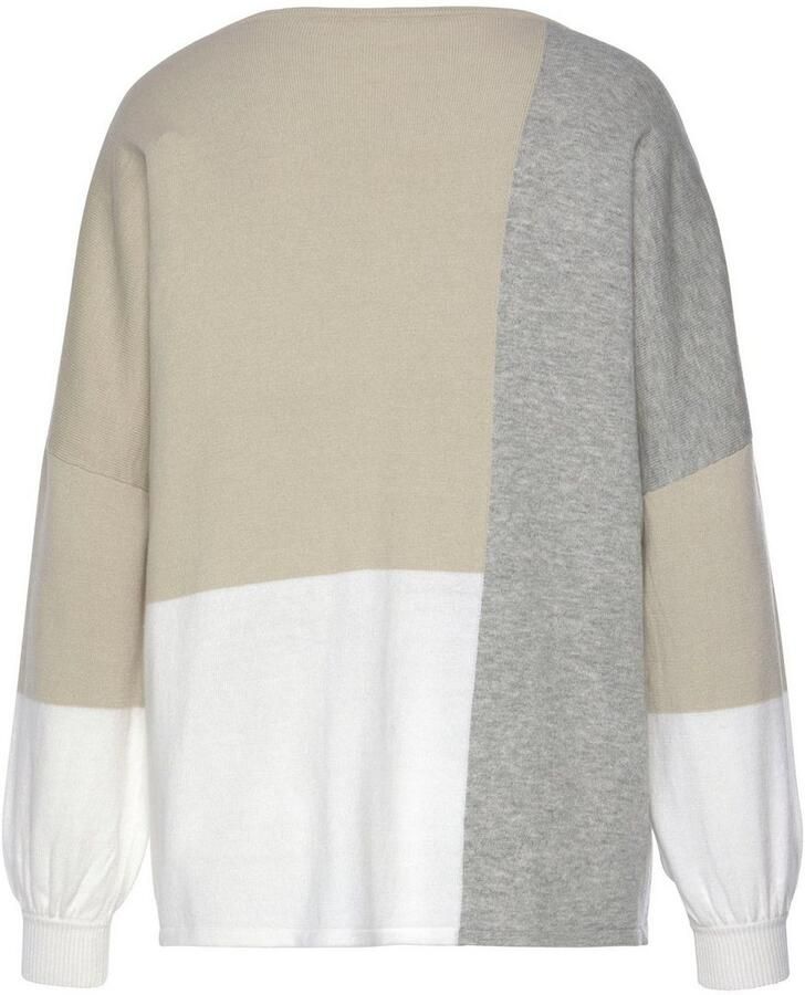 Lascana Trui met ronde hals met color blocking-look damestrui katoen los en verhullend - Foto 2