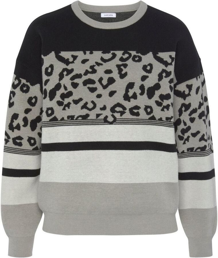 Lascana Trui met ronde hals met dierenprint losse gebreide trui met modieus patroonmix - Foto 6