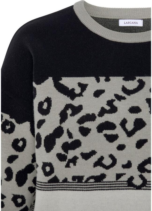 Lascana Trui met ronde hals met dierenprint losse gebreide trui met modieus patroonmix