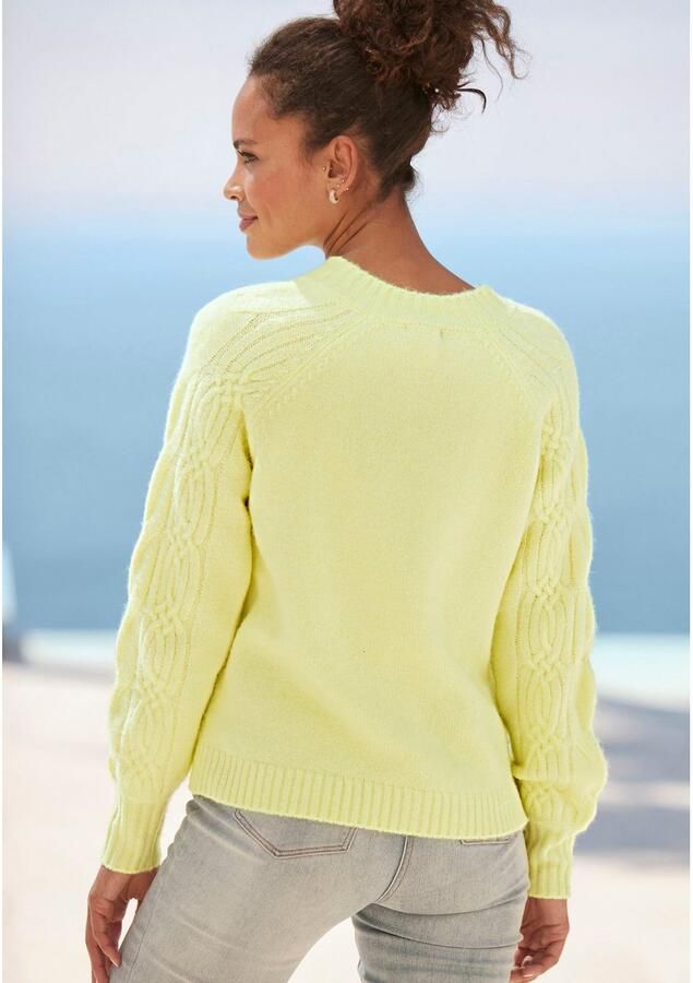 Lascana Trui met ronde hals met kabelbreidetails op de mouwen kleurrijke gebreide trui - Foto 4