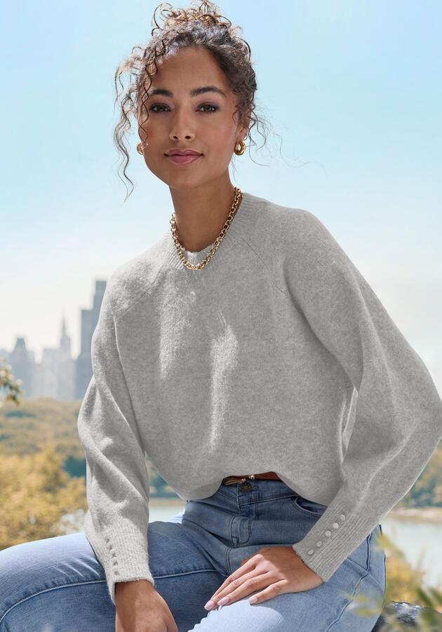 Lascana Trui met ronde hals met sierknopen wintertrui knuffelig basic - Foto 5