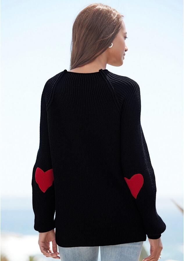 Lascana Trui met staande kraag met hartjes-details losse gebreide trui - Foto 2