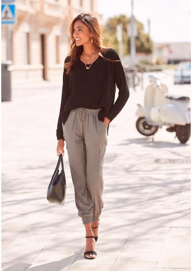 Lascana Trui met V-hals lichte trui in grove breistructuur - Foto 3