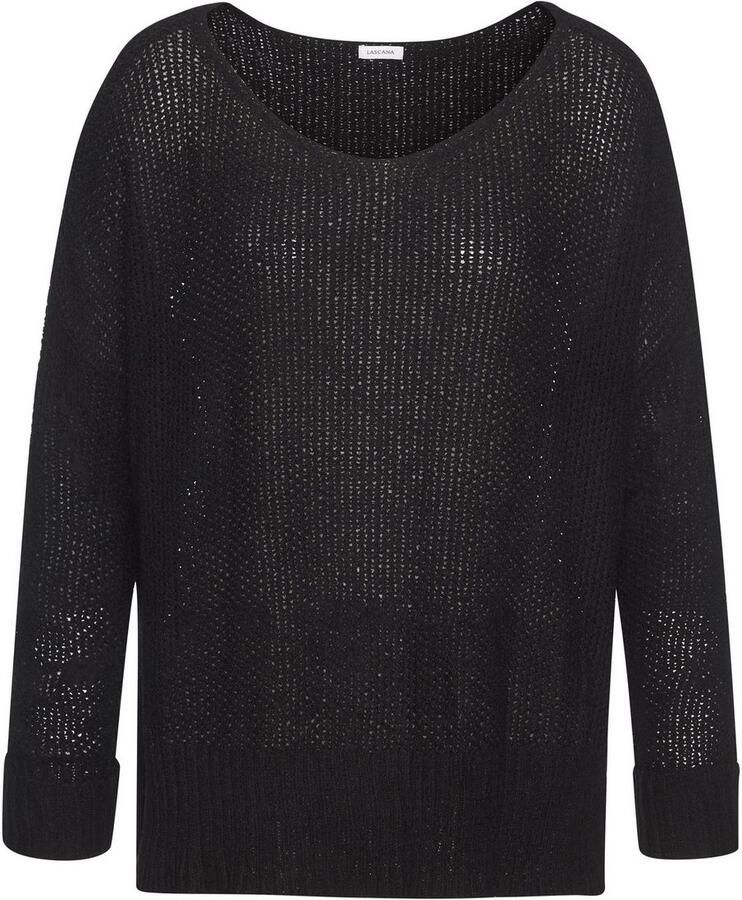 Lascana Trui met V-hals lichte trui in grove breistructuur