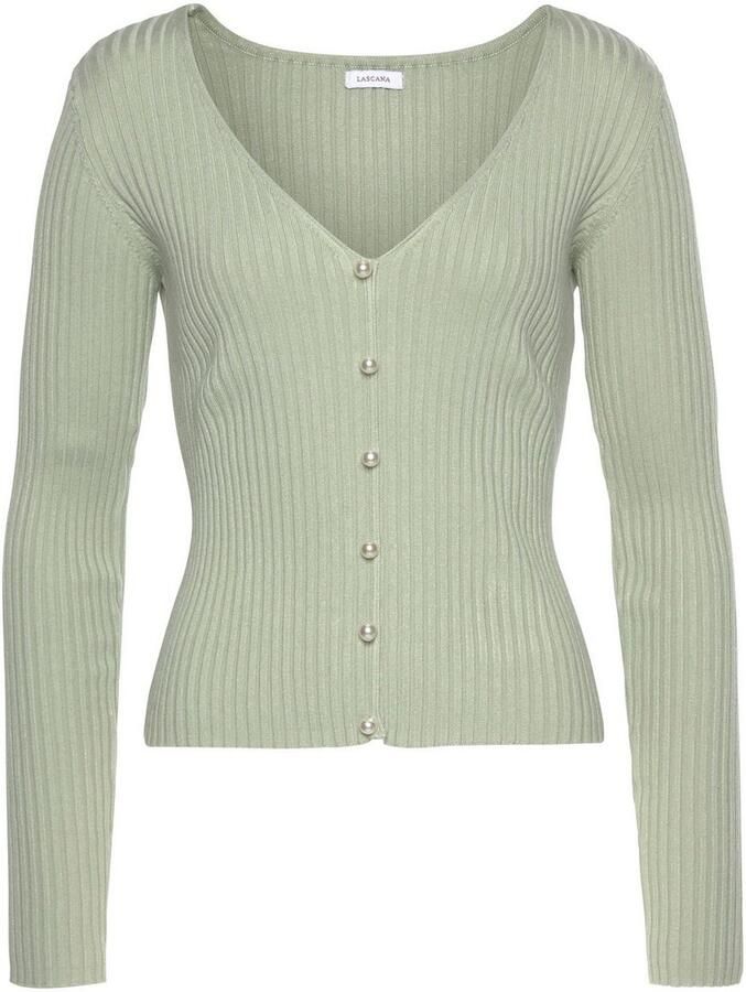 Lascana Trui met V-hals met decoratieve parels figuuraccentuerende gebreide trui elastisch