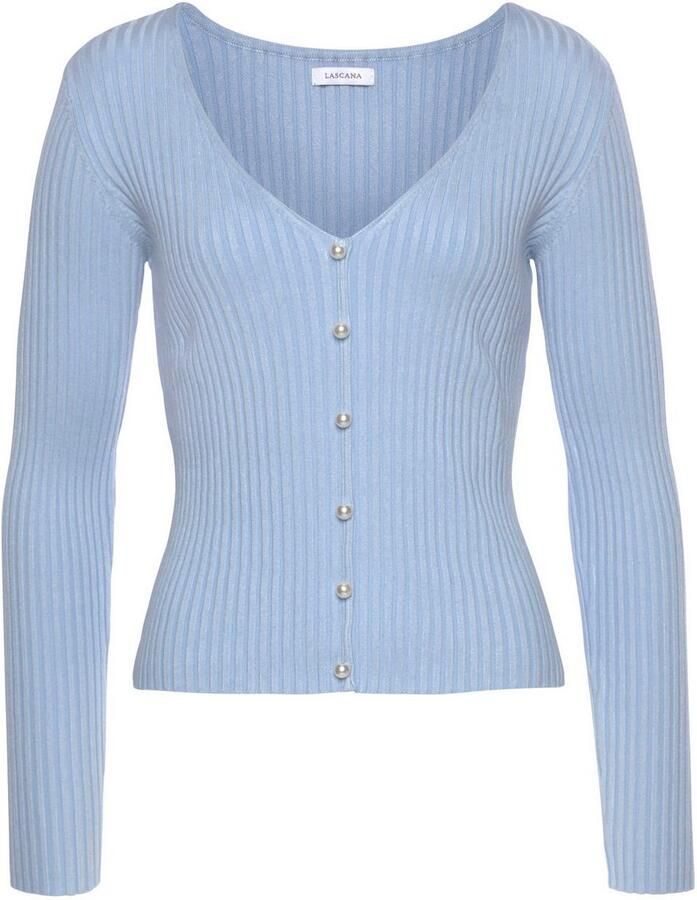 Lascana Trui met V-hals met decoratieve parels figuuraccentuerende gebreide trui elastisch