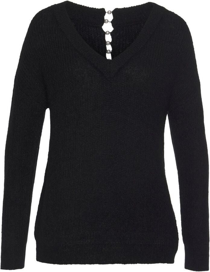 Lascana Trui met V-hals met decoratieve parels op de rug vrouwelijke gebreide trui