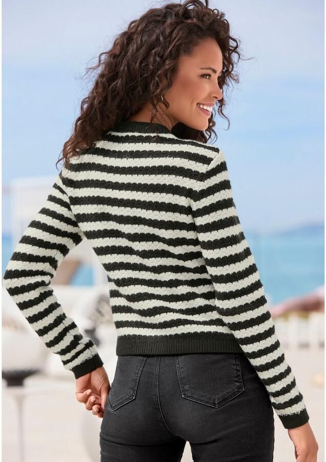 Lascana Vest met streeppatroon contrasterende manchetten markante knoopsluiting - Foto 5