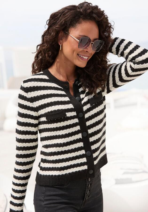 Lascana Vest met streeppatroon contrasterende manchetten markante knoopsluiting - Foto 6