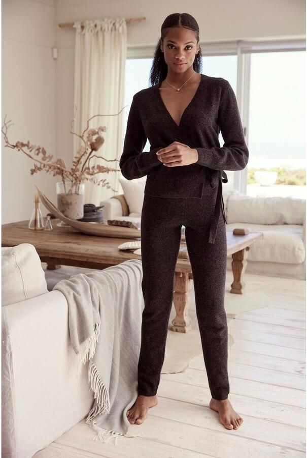 Lascana Wikkelvest Vest met bindstrik met brede ribband loungewear - Foto 5