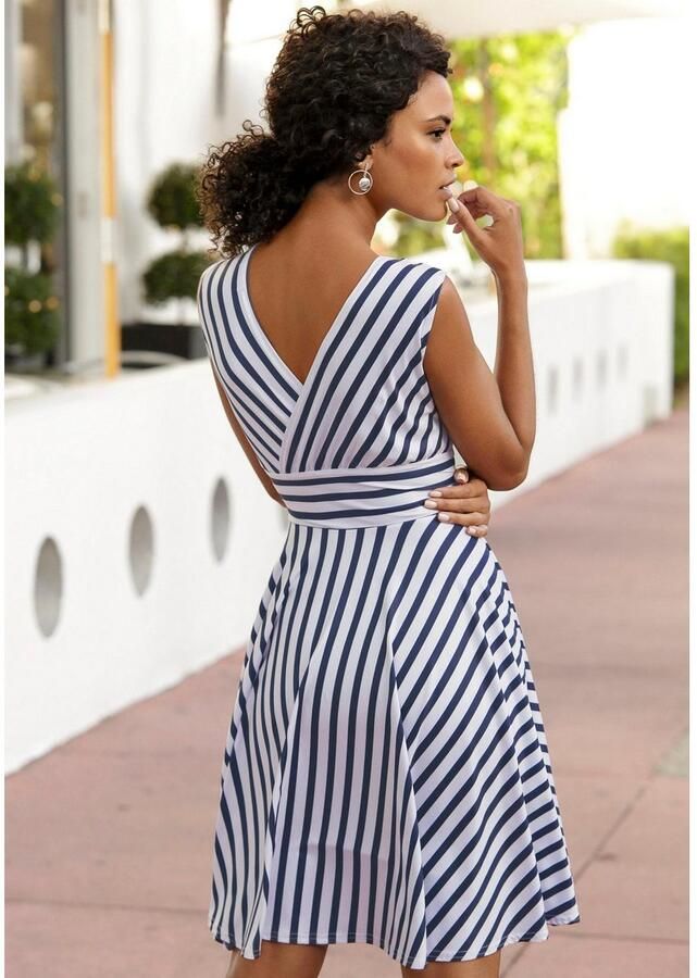 Lascana Zomerjurk met gestreepte print wikkeljurk getailleerde mini jurk casual-chic - Foto 6