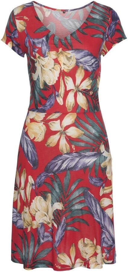 Lascana Zomerjurk met v-hals in all-over print jersey t-shirtjurk strandjurk - Foto 4