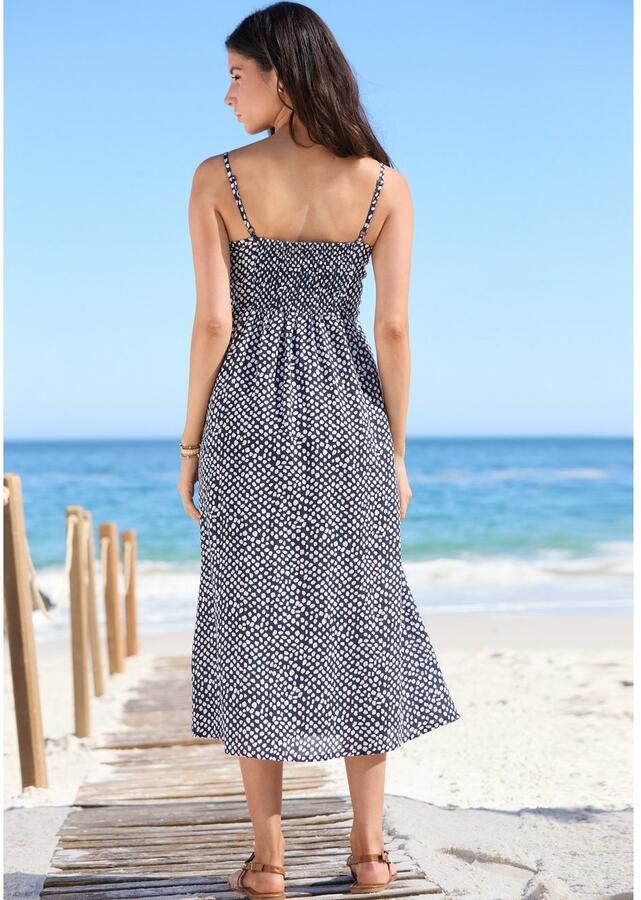 Lascana Zomerjurk van linnenmix midijurk met sierknopsluiting strandjurk