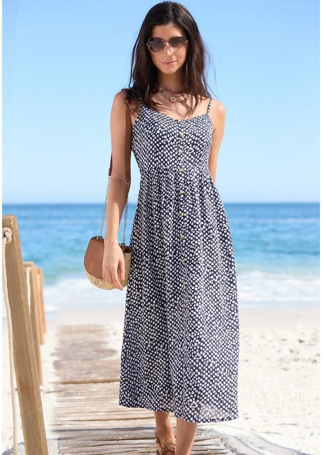 Lascana Zomerjurk van linnenmix midijurk met sierknopsluiting strandjurk - Foto 2