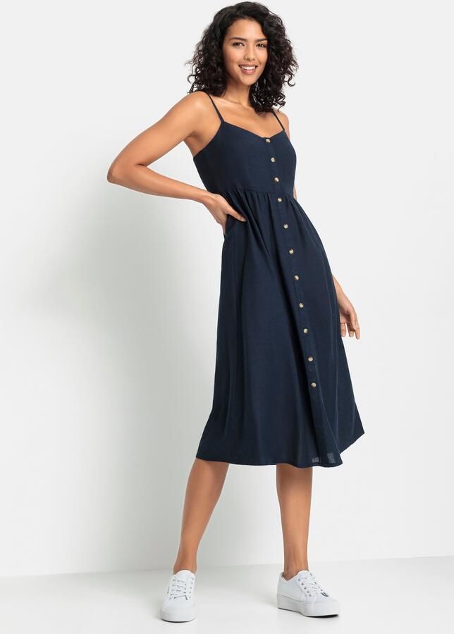 Lascana Zomerjurk van mix van linnen en katoen midi jurk strandjurk - Foto 3