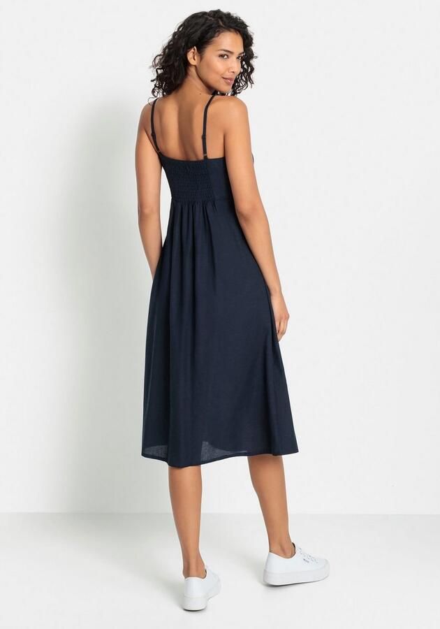 Lascana Zomerjurk van mix van linnen en katoen midi jurk strandjurk