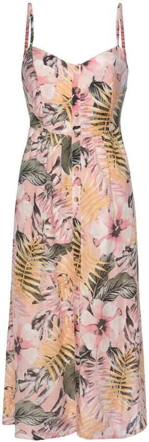 Lascana Zomerjurk van mix van linnen midi jurk met knoopsluiting aan de voorkant strandjurk - Foto 4