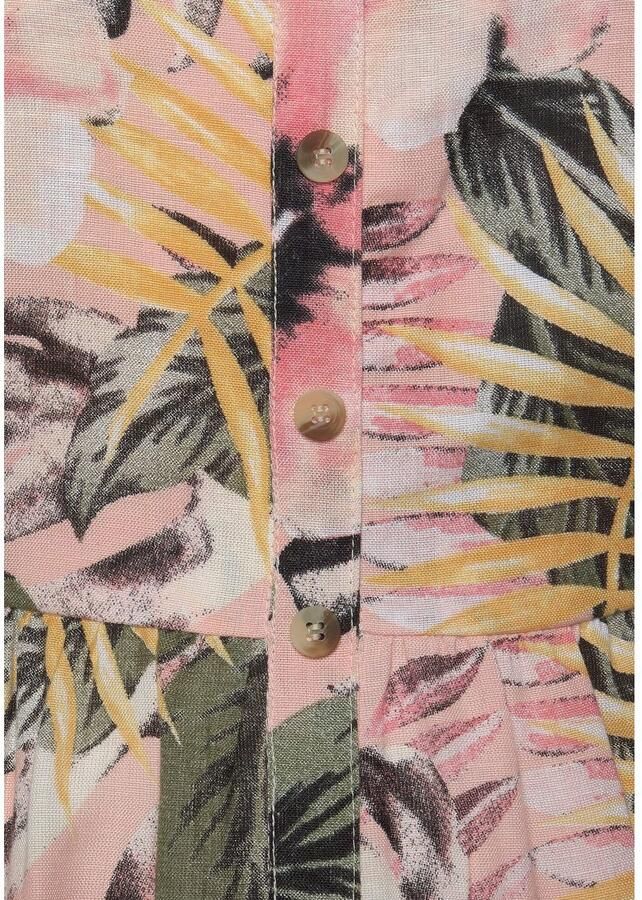 Lascana Zomerjurk van mix van linnen midi jurk met knoopsluiting aan de voorkant strandjurk