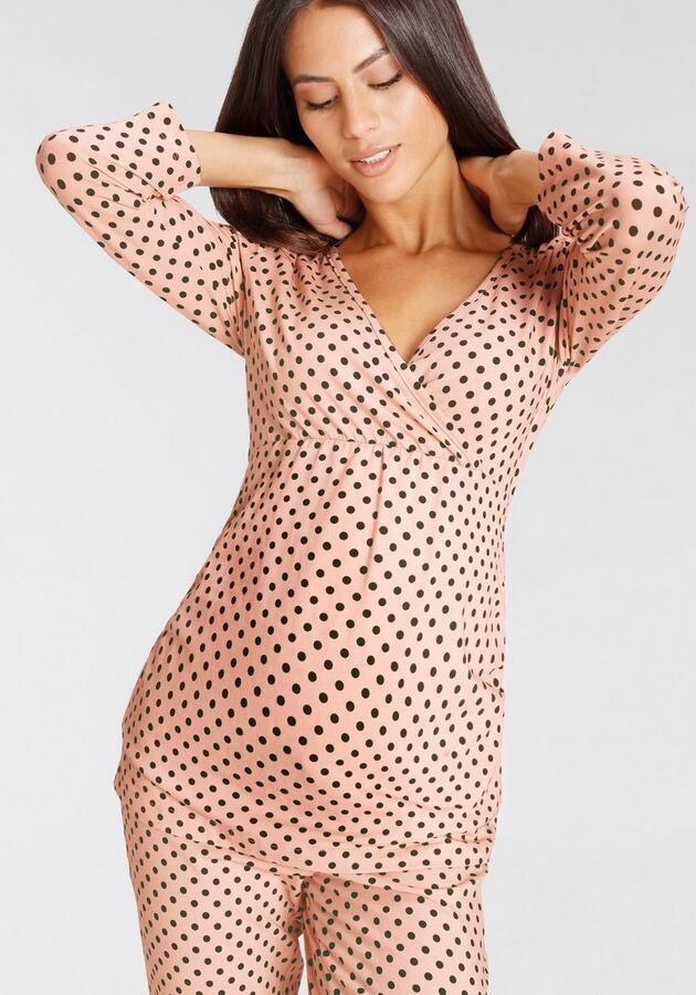 Lascana Zwangerschapspyjama in wikkel-look met een stippenmotief (2-delig 1 stuk) - Foto 2