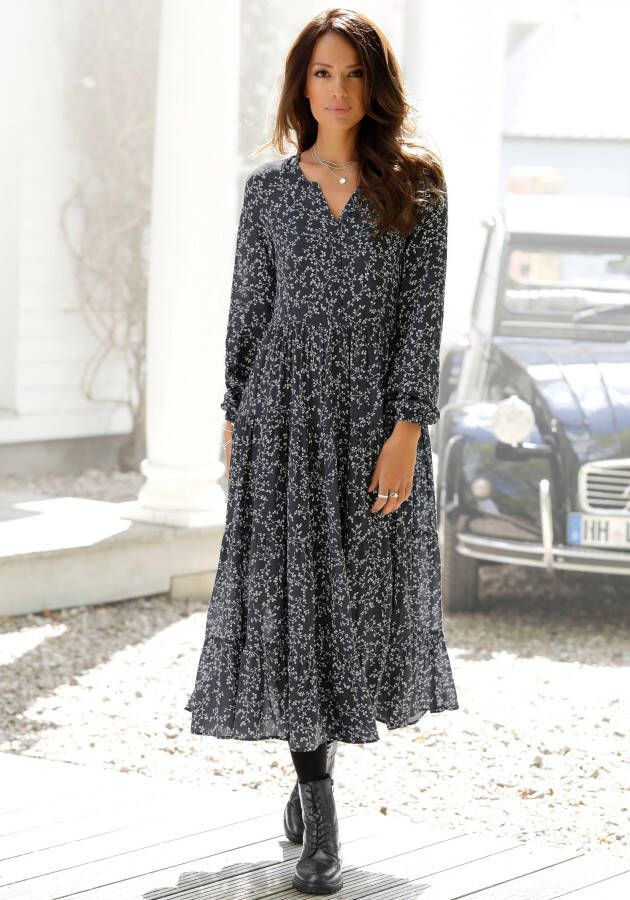 Lascana Maxi-jurk met bloemenprint en volants losse comfortabele look
