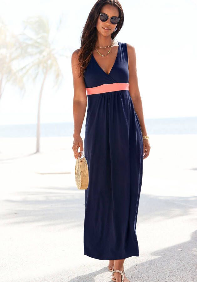 Lascana Maxi-jurk met gekleurde inzet en v-hals zomerjurk strandjurk