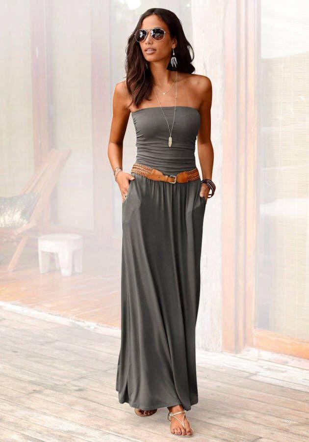 Lascana Maxi-jurk met smalle bovenkant en zakken off-the-shoulder zomerjurk basic