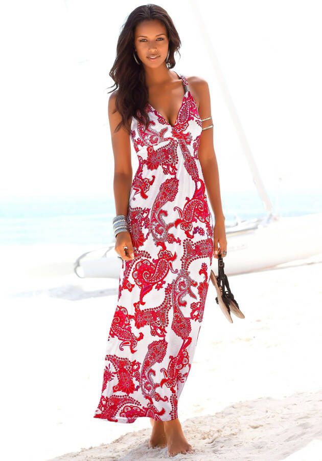 Lascana Maxi-jurk met verstelbare halslijn zomerjurk strandjurk
