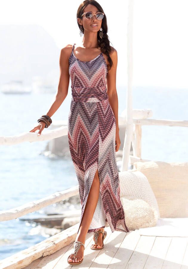 Lascana Midi-jurk met zigzag patroon en split zachte jersey jurk zomerjurk
