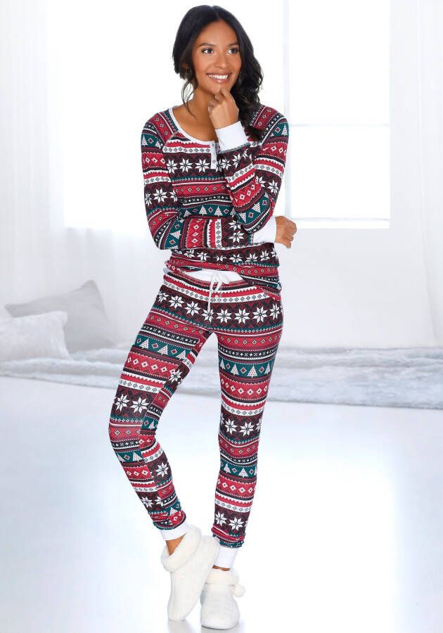 Lascana Pyjama met kerstachtig motief (2-delig 1 stuk)