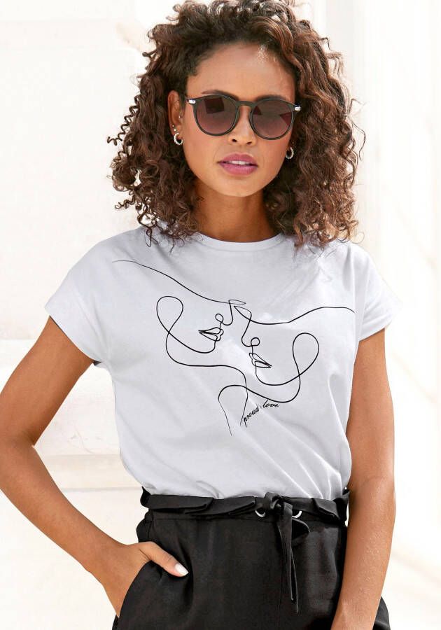 Lascana Shirt met korte mouwen met print op voorzijde katoenen t-shirt