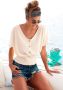 Lascana Shirt met V-hals met brede gesmokte zoom en kraag overhemdblouse zomers - Thumbnail 1