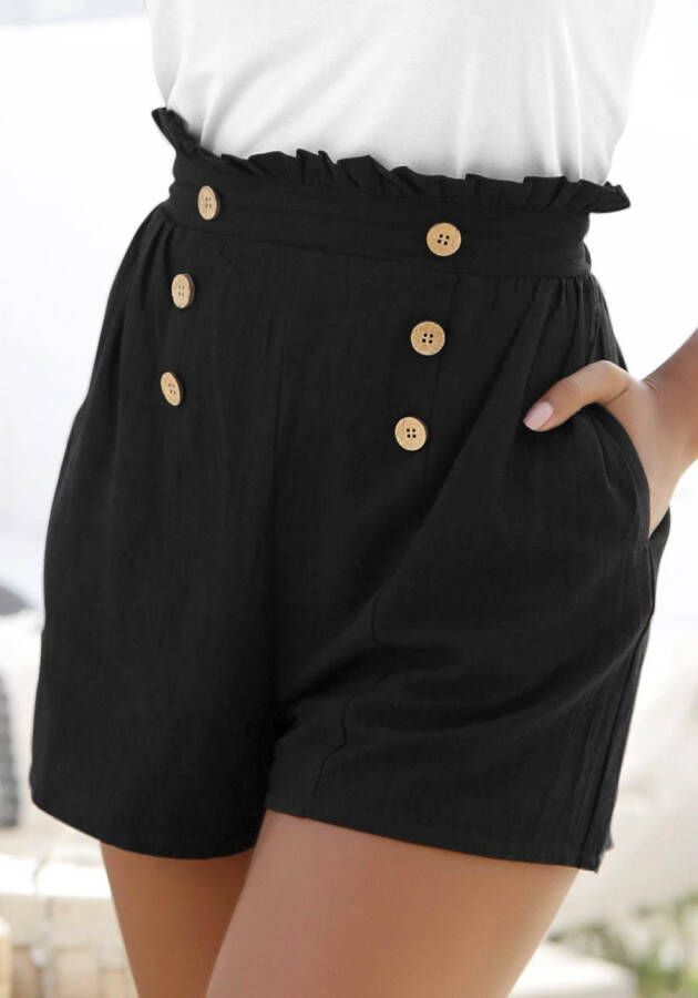 Lascana Short in paperbag stijl met brede tailleband en zakken korte broek