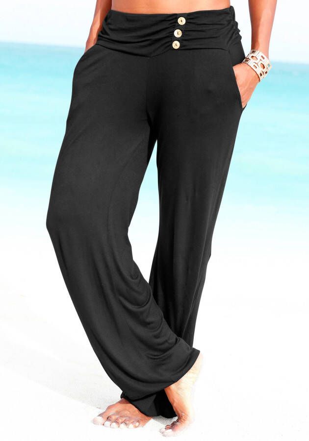 Lascana Strandbroek met sierknopen en zakken jersey broek lichtgewicht en elastisch