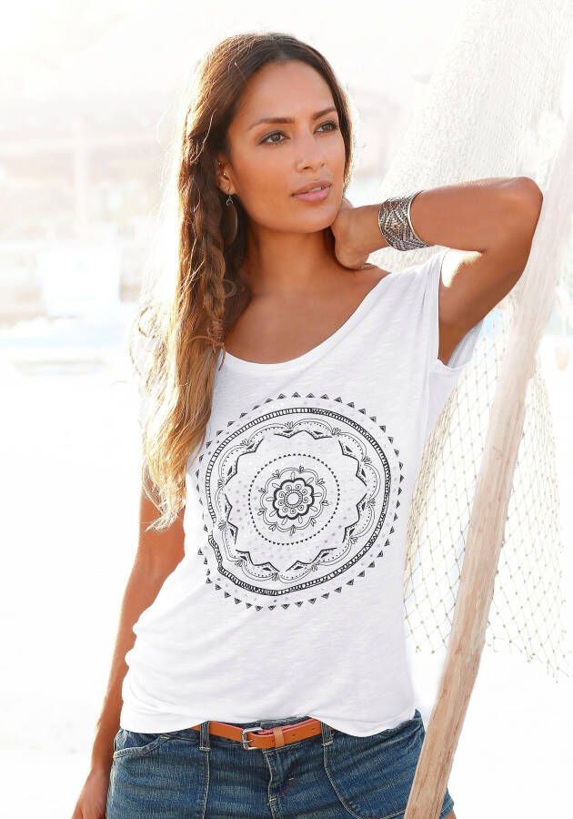 Lascana Strandshirt met print en glanzend effect etnische look casual