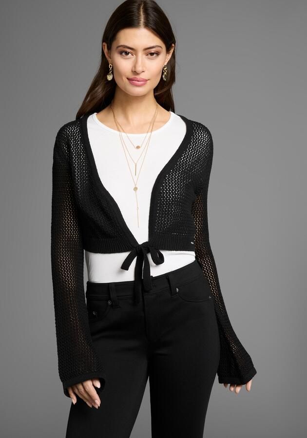 Laura Scott Ajourvest in netgebreid optiek in bolero-lengte - Foto 7