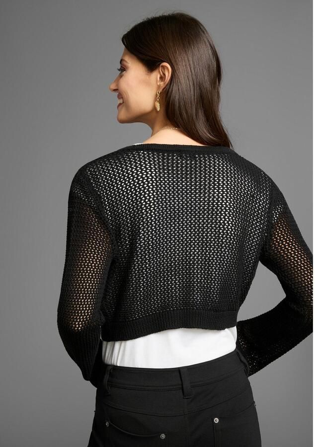 Laura Scott Ajourvest in netgebreid optiek in bolero-lengte - Foto 4