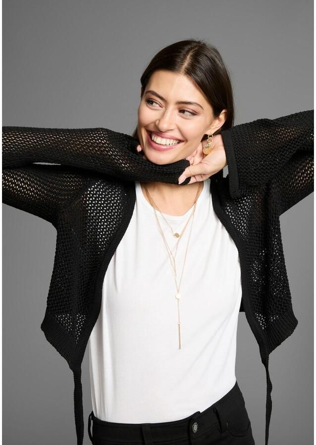 Laura Scott Ajourvest in netgebreid optiek in bolero-lengte - Foto 3