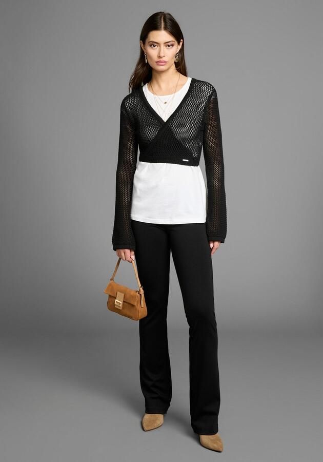 Laura Scott Ajourvest in netgebreid optiek in bolero-lengte - Foto 5