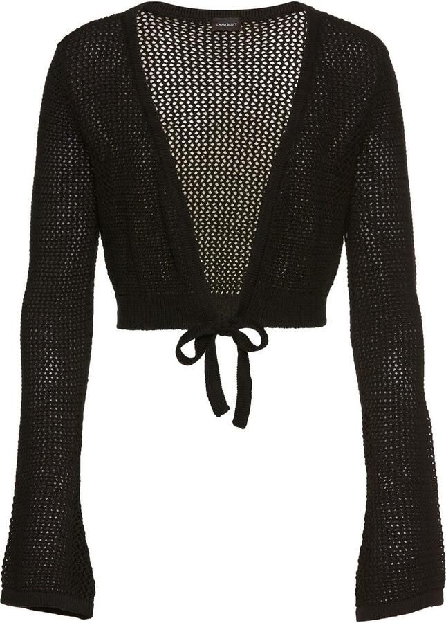 Laura Scott Ajourvest in netgebreid optiek in bolero-lengte - Foto 2