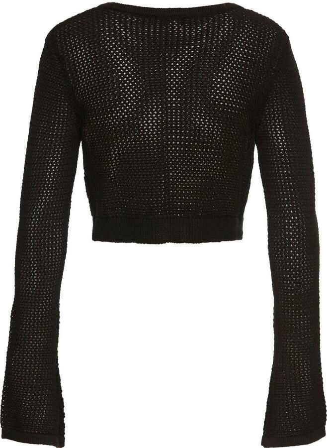 Laura Scott Ajourvest in netgebreid optiek in bolero-lengte