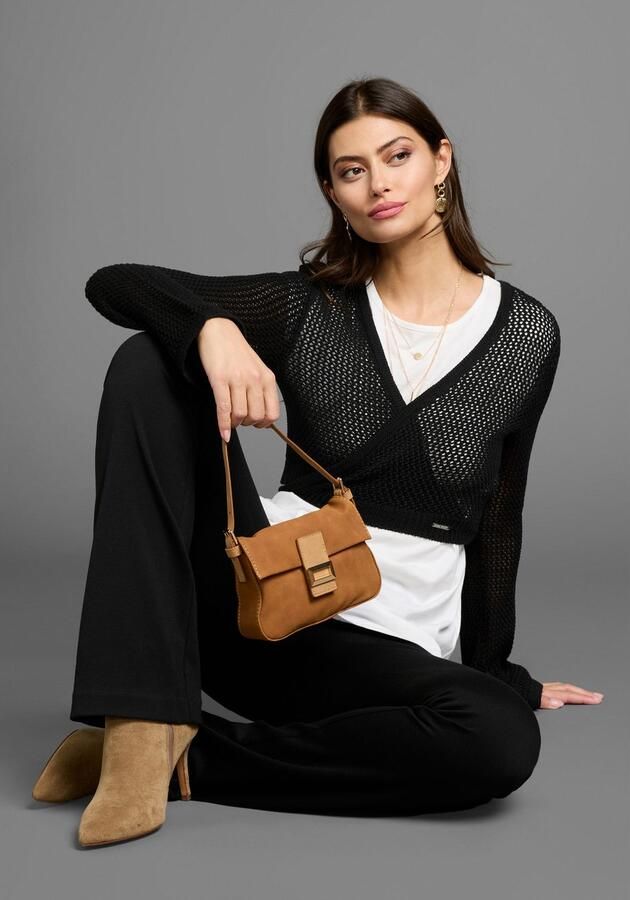 Laura Scott Ajourvest in netgebreid optiek in bolero-lengte - Foto 6