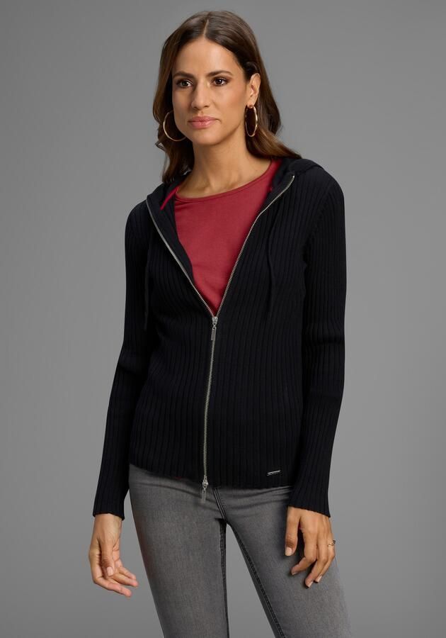 Laura Scott Capuchonvest Fijn breisel met rib met 2-weg-ritssluiting NIEUWE COLLECTIE - Foto 5