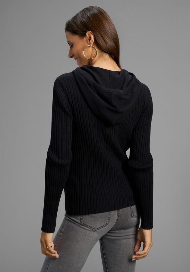 Laura Scott Capuchonvest Fijn breisel met rib met 2-weg-ritssluiting NIEUWE COLLECTIE - Foto 3