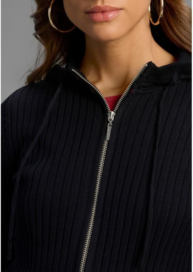 Laura Scott Capuchonvest Fijn breisel met rib met 2-weg-ritssluiting NIEUWE COLLECTIE - Foto 2