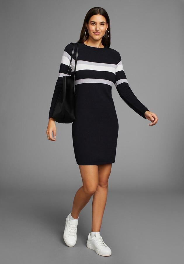 Laura Scott Gebreide jurk in figuurnauwkeurige vorm met sierstrepen - Foto 3