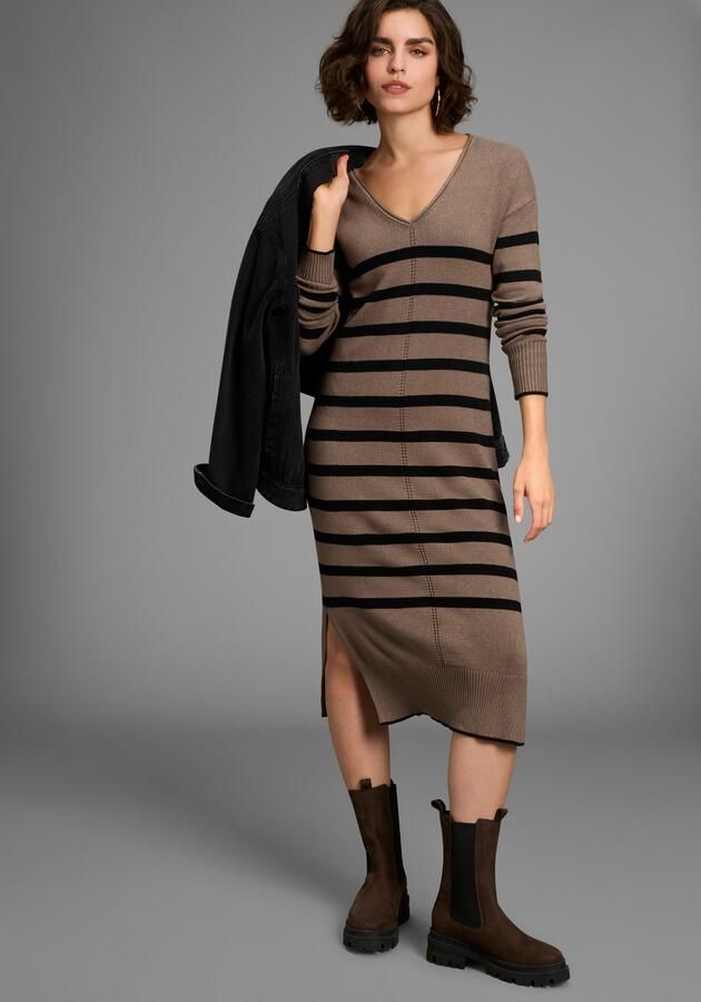 Laura Scott Gebreide jurk in midi-lengte met strepen en v-neck nieuwe collectie - Foto 8