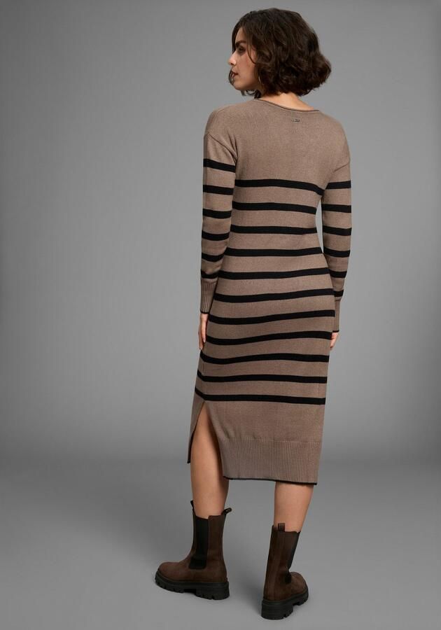 Laura Scott Gebreide jurk in midi-lengte met strepen en v-neck nieuwe collectie - Foto 2