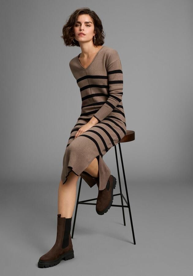 Laura Scott Gebreide jurk in midi-lengte met strepen en v-neck nieuwe collectie - Foto 4