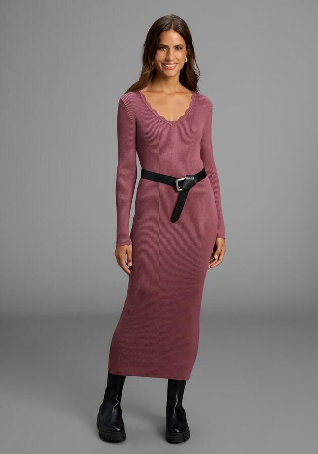 Laura Scott Gebreide jurk in midi-lengte met vrouwelijke golfkanten nieuwe collectie - Foto 6