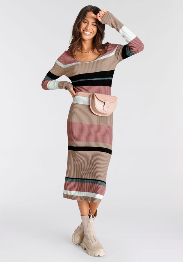 Laura Scott Gebreide jurk in midiform met geweldig streepdesign - Foto 7